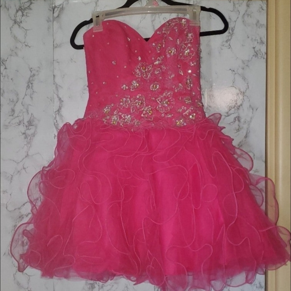 Beautiful Mori Lee short, Pink sequined floral dress